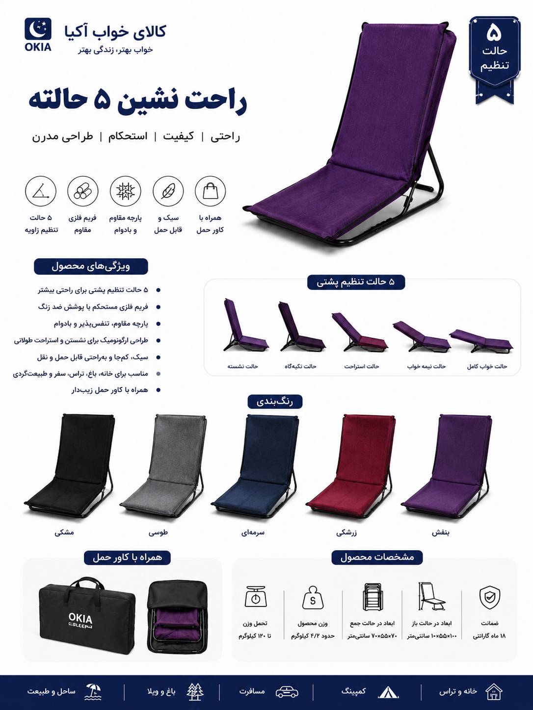 راحت نشین ۵ حالته با کاور حمل